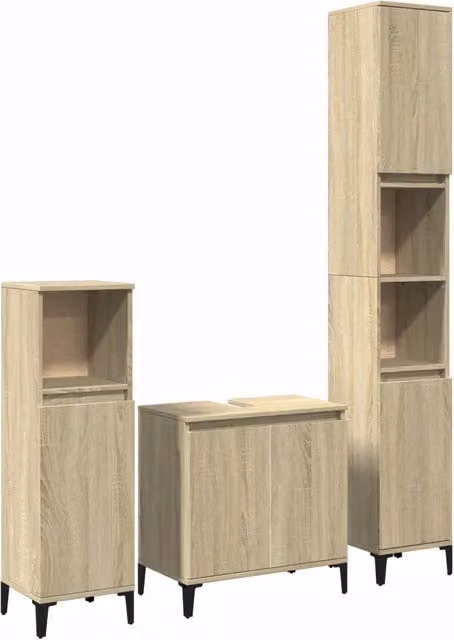 Set Mobili da Bagno | Armadio da bagno 3 pz Rovere Sonoma in Legno Multistrato