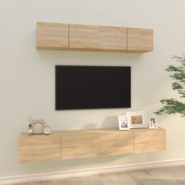 Set di mobili porta TV da parete vidaXL in legno color beige e marrone con finitura opaca per soggiorno – 1