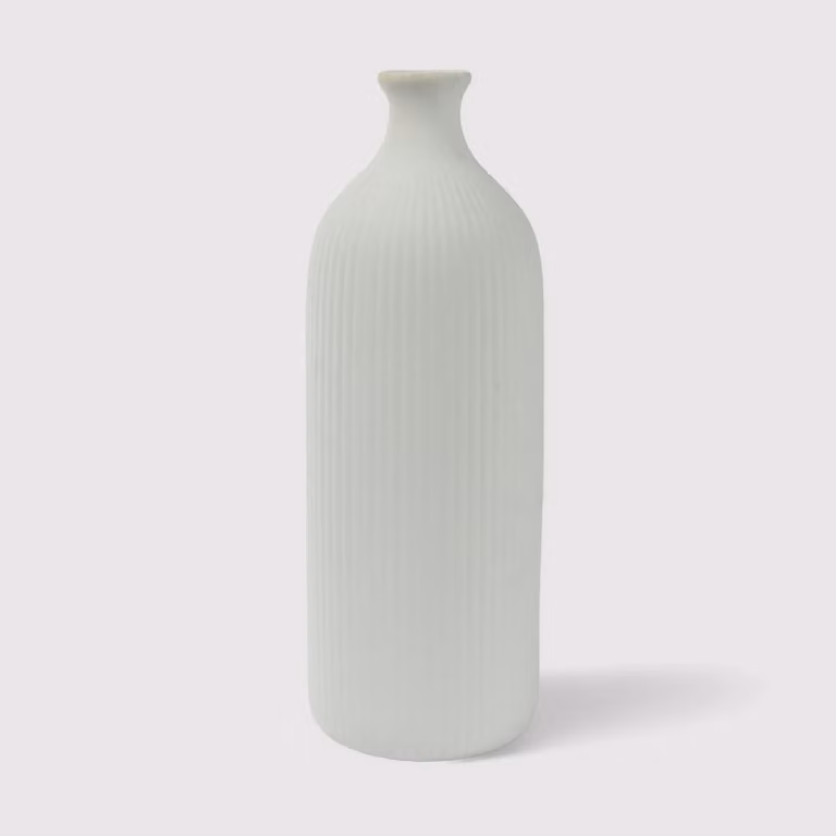Bilinga - Vaso decorativo alto e stretto in gres bianco