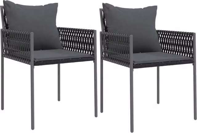 Sedie da Giardino con Cuscini 2 pz | Sedie da Esterno Nere 54x61x83cm in Polyrattan