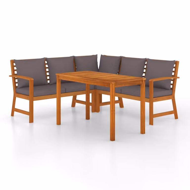 Set da Pranzo Giardino 4pz con Cuscini Legno Massello di Acacia
