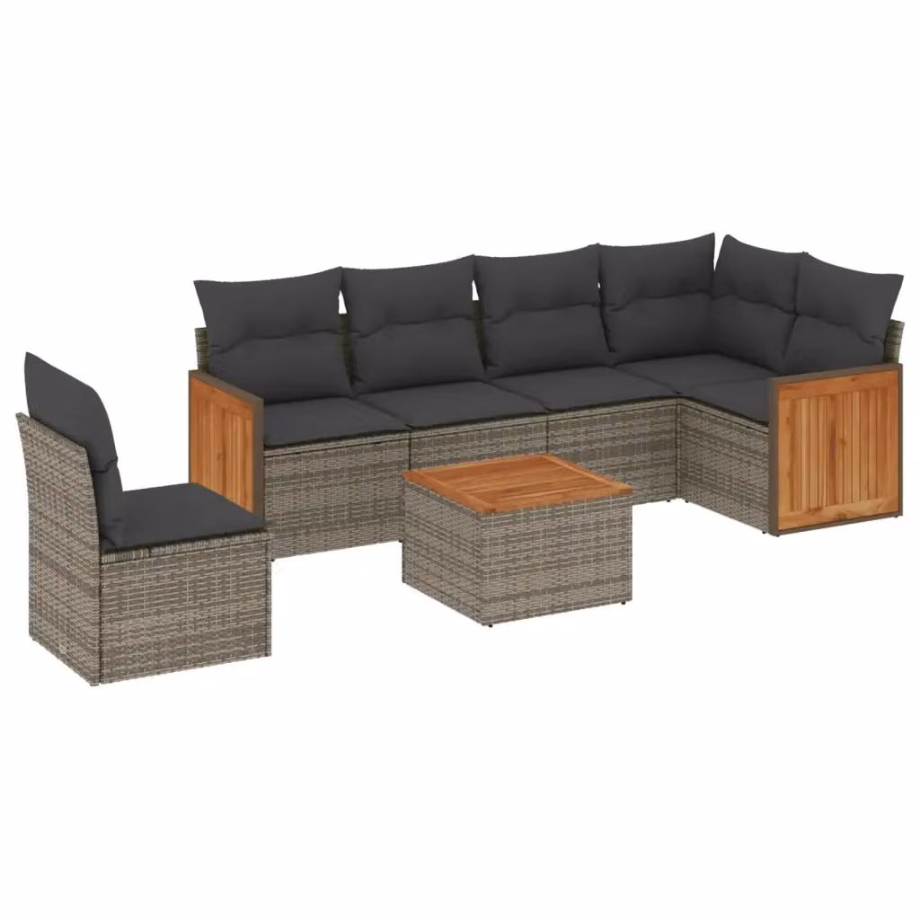 Set di divani da giardino vidaXL a forma di L composto da 7 pezzi con cuscini in polyrattan e tessuto grigio – 2