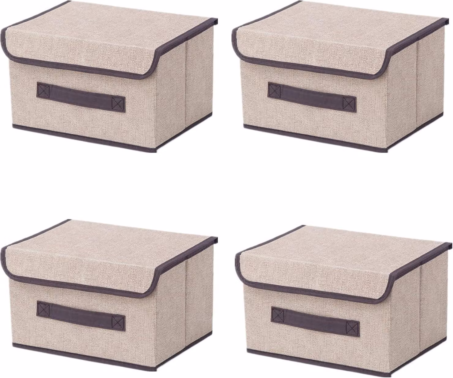 Set di 4 cesti portaoggetti, in tessuto, dimensioni 26x19x16 cm, con coperchio e maniglie, ideali per la casa