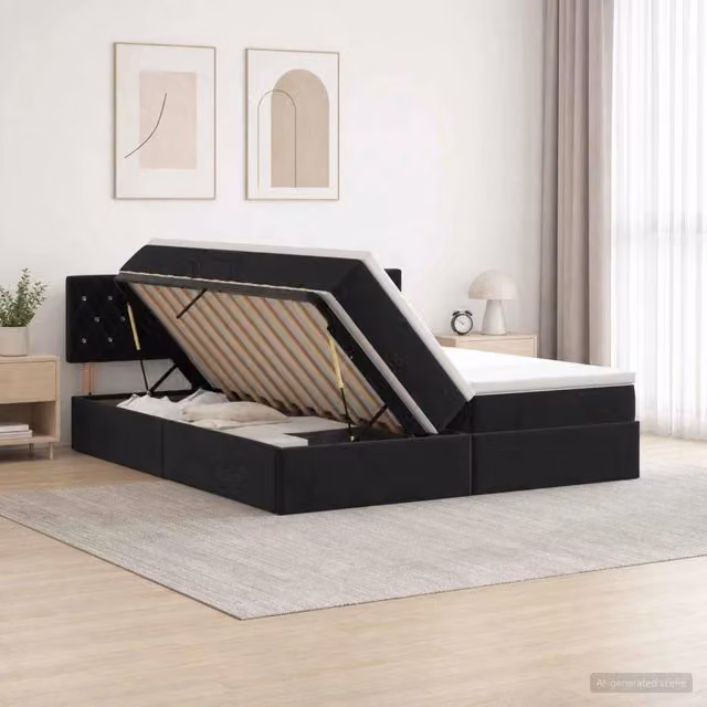 Letto con contenitore e testiera vidaXL in stile moderno, colore nero e bianco, L/P/H: 180 x 200 x 88 cm – 1