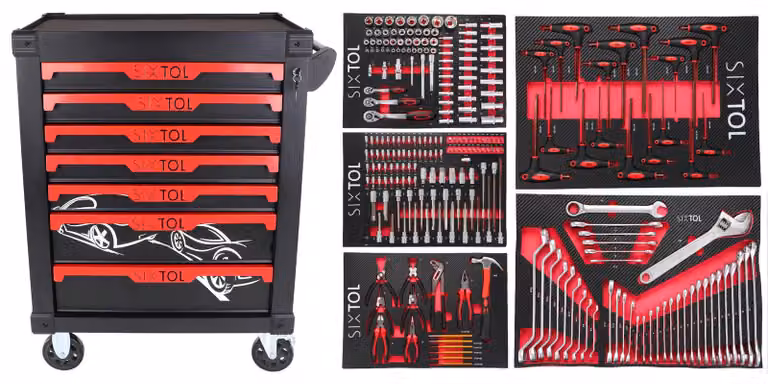 Carrello attrezzi MECCANICO KEVIN 253, con 7 cassetti, contenente 253 pezzi di utensili