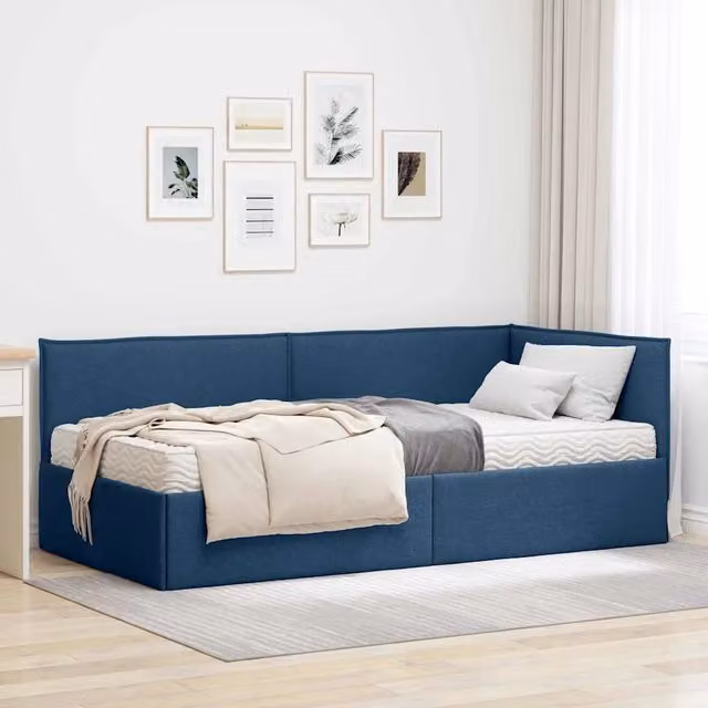 Struttura Letto Angolare con Materasso 2 pz-Giroletto con materasso Blu Velluto 643198
