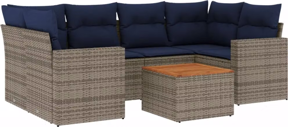 Set Divani da Giardino 7 pz con Cuscini Grigio in Polyrattan