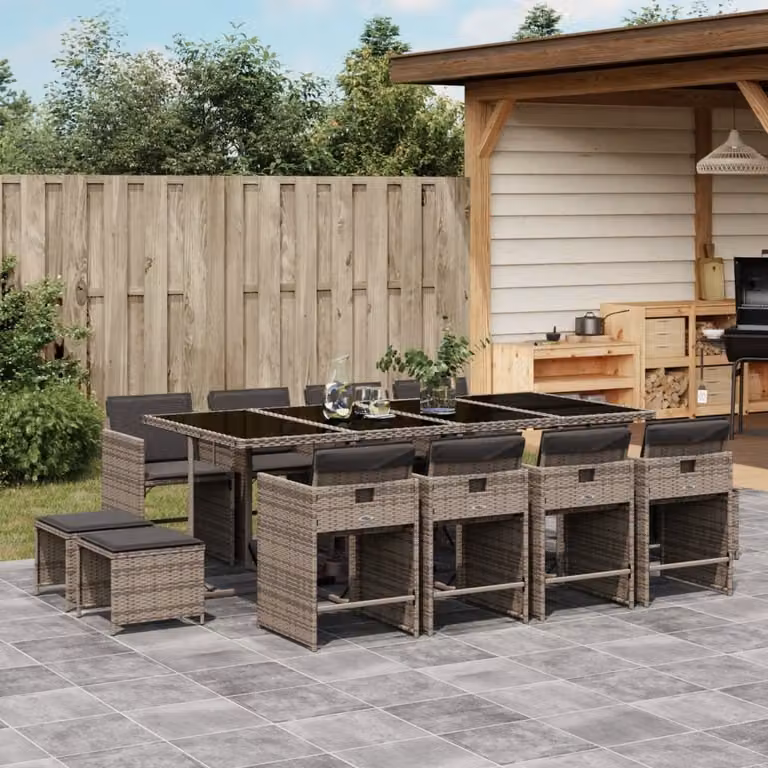 Maison Exclusive - Set da Pranzo da Giardino 13pz con Cuscini Grigio in Polyrattan