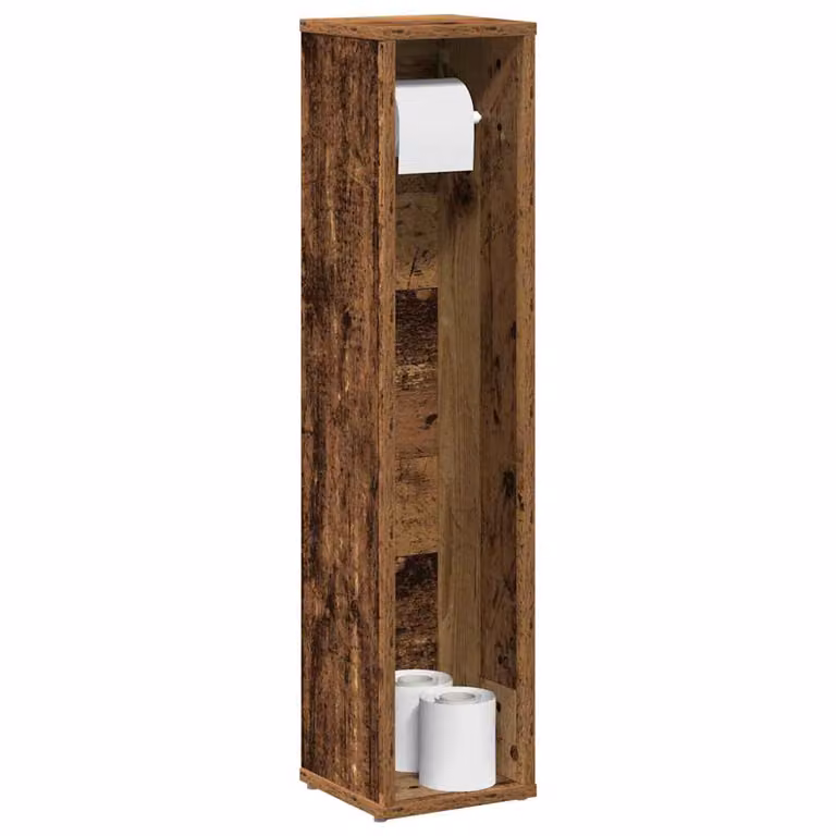 Mobiletto da bagno con portarotolo vidaXL in legno color marrone rustico L/P/H: 20,5 x 20 x 90 cm