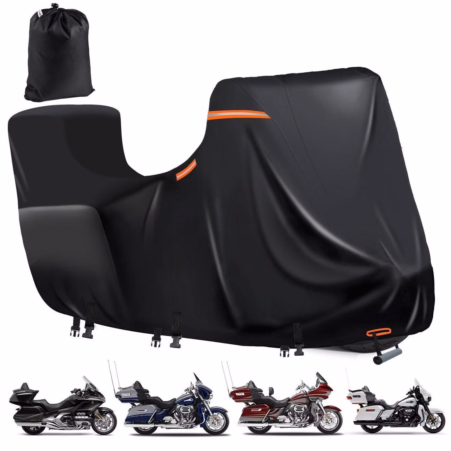 Copertura impermeabile per moto, realizzata in tessuto Oxford 600D, con spazio per bauletti laterali e superiore, dimensioni 300x111x142 cm, colore nero