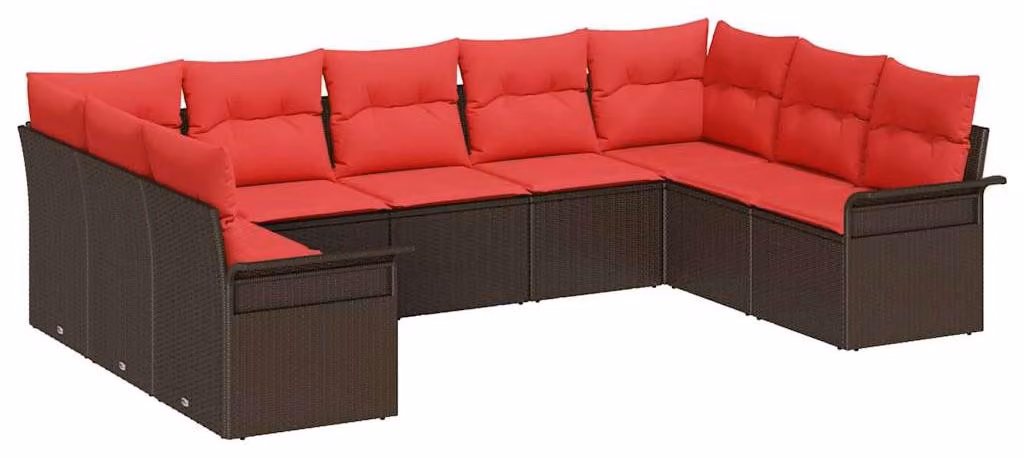 Set Divano da Giardino con archiviazione 9 pcs Beige polyrattan