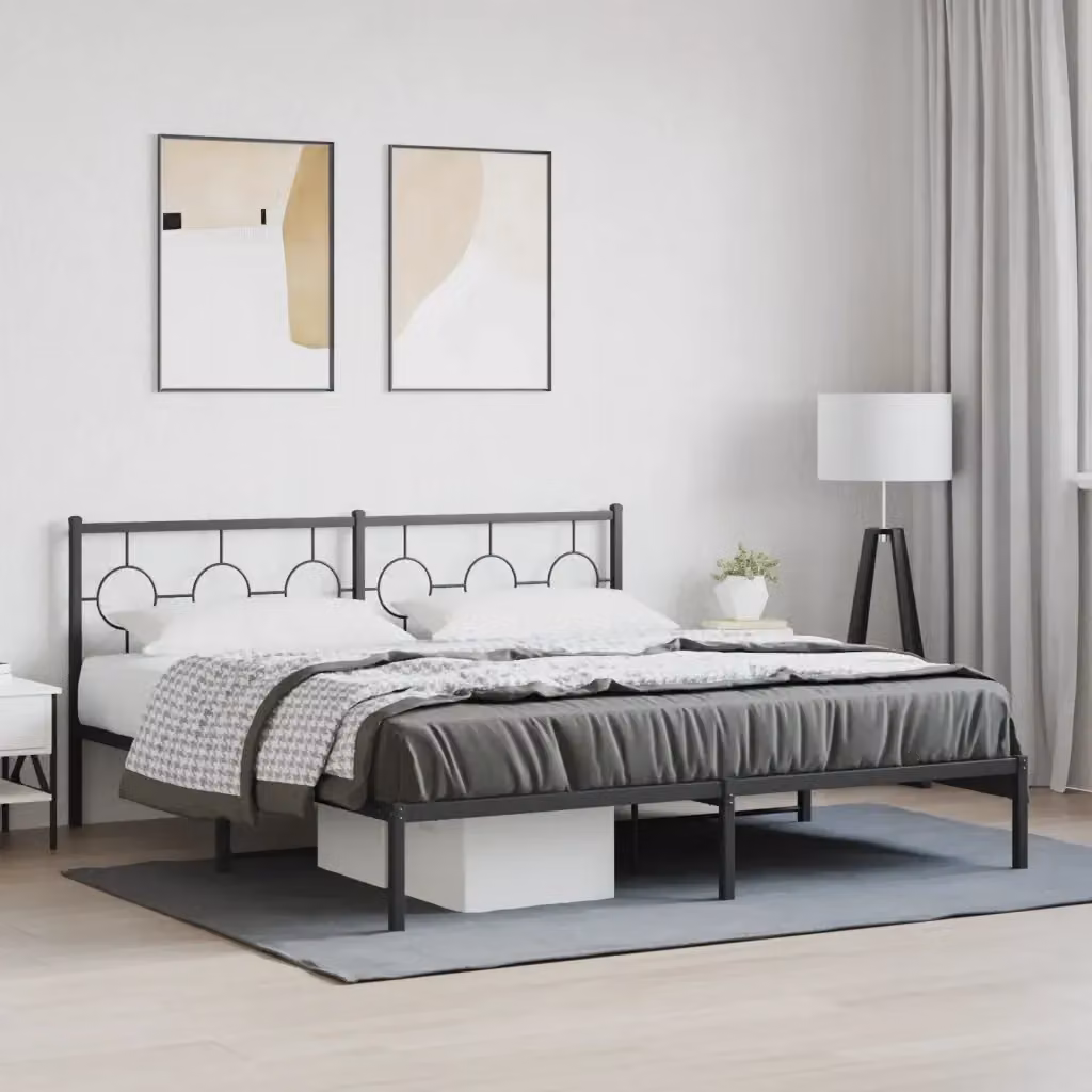 Letto matrimoniale per adulti con giroletto e testiera in metallo nero opaco L/P: 180 x 200 cm – 2