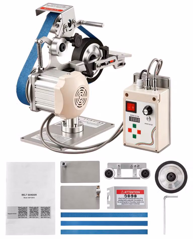 Macchina levigatrice a nastro SucceBuy da 550 W, con 3 nastri abrasivi (762x25,4 mm), regolabile da 200 a 5000 giri/min, lucidatrice a nastro con doppia modalità e velocità del nastro fino a 21 m/s per la lavorazione dei metalli