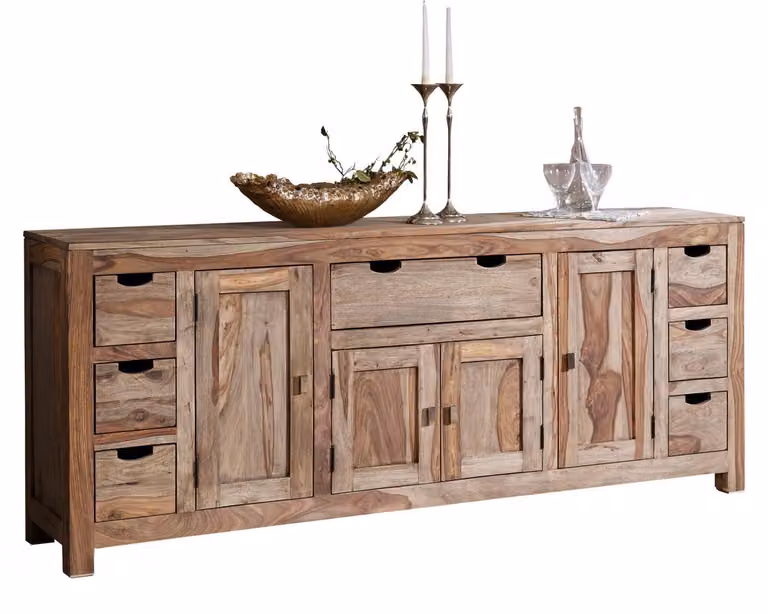 MASSIVMOEBEL24 | credenza in legno di Sheesham / palissandro 210x42x85 grigio scuro oliato NATURE GREY #080