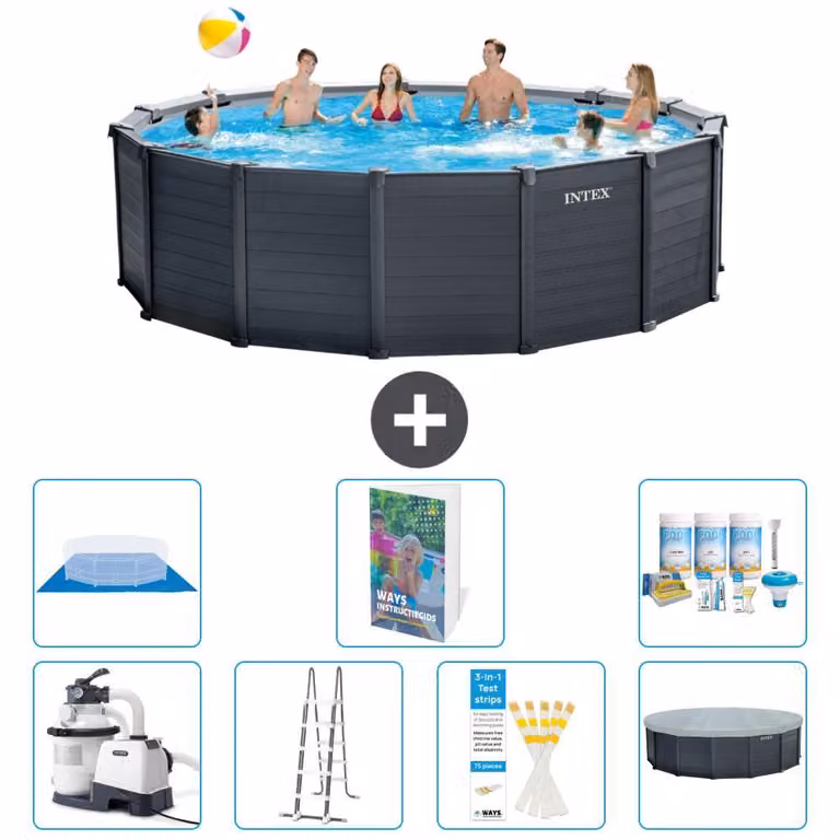 Pannello per piscina in grafite, modello Rund - 478x124 cm - composto da 6 elementi, codice S599