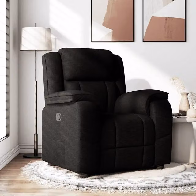 Poltrona Reclinabile Relax vidaXL in Tessuto Nero con Braccioli e Regolazione Manuale