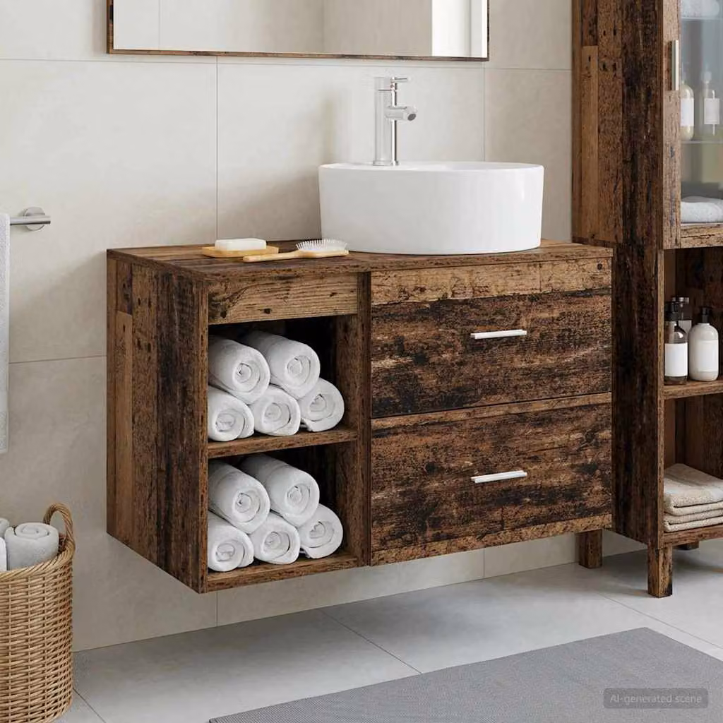 Set di mobili per il bagno vidaXL in legno marrone composto da mobile lavabo e mobiletto laterale moderno L/P/H: 76,0 x 44,5 x 49,5 cm