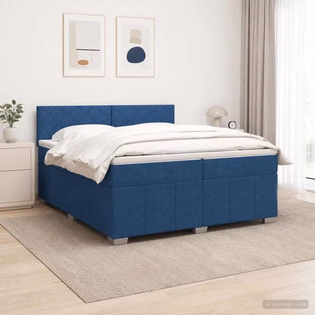 Letto box spring ibrido vidaXL con materasso a molle insacchettate e base contenitore, colore blu e bianco, L/P: 200 x 200 cm