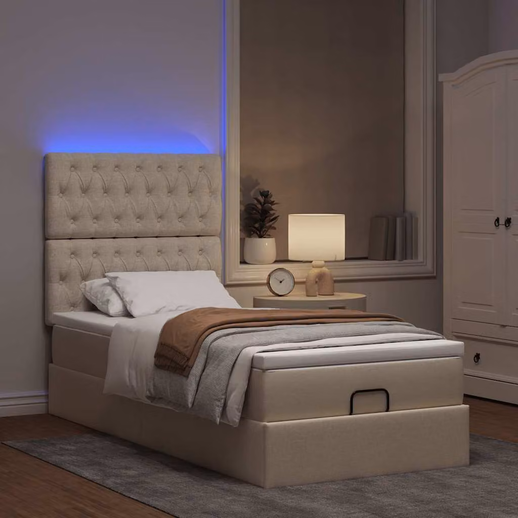 Maison Exclusive - Letto ottomano con materasso e LED color crema 90x200 cm tessuto