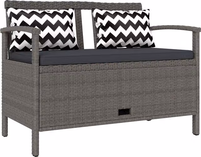 Panca da giardino Outsunny a 2 posti in polyrattan grigio con cuscini e contenitore da 160L, L: 112 cm, P: 62 cm, H: 82 cm – 1