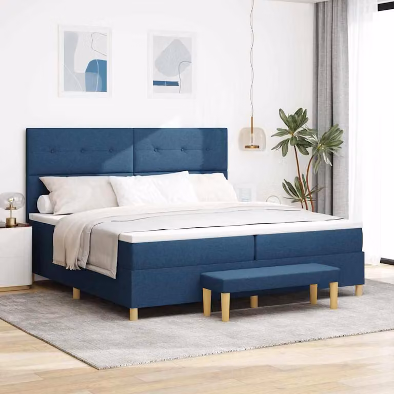 Maison Exclusive - Letto boxspring con testiera blu 200 x 200 cm in tessuto