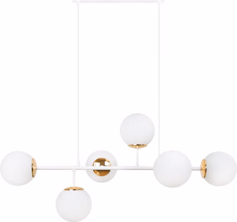 Plafoniera Siena bianco-oro 6 luci vetro bianco E14 bracci lunghi