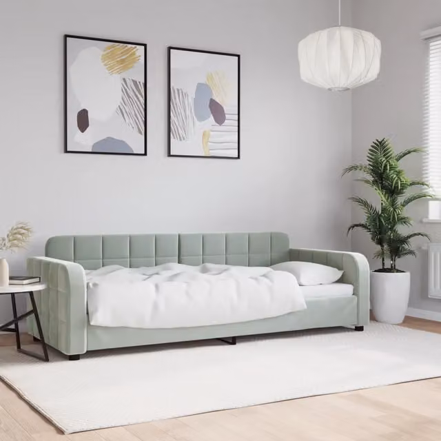 Letto moderno vidaXL con struttura imbottita in metallo e legno, colore grigio