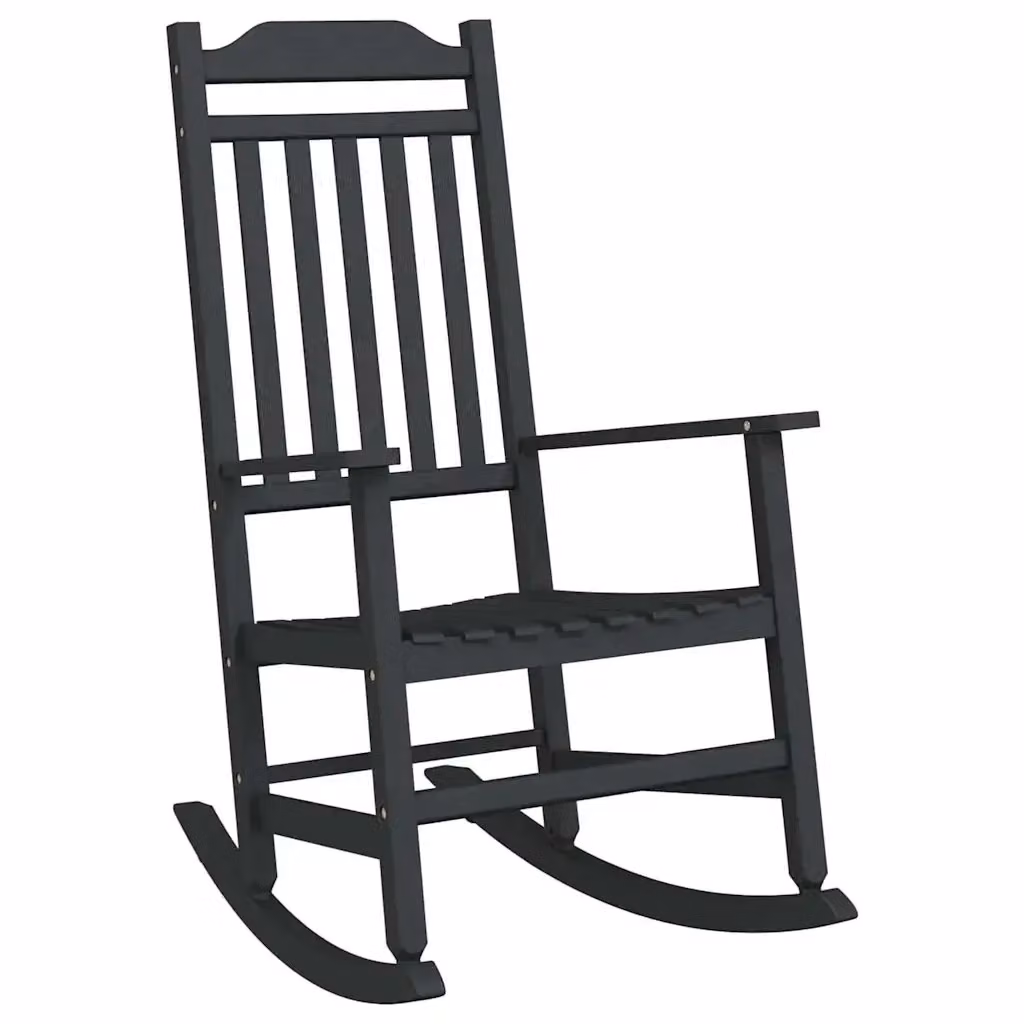 Sedia a dondolo moderna vidaXL in resina nera con braccioli per giardino e terrazzo, L: 84 cm, P: 65 cm, H: 114 cm – 2