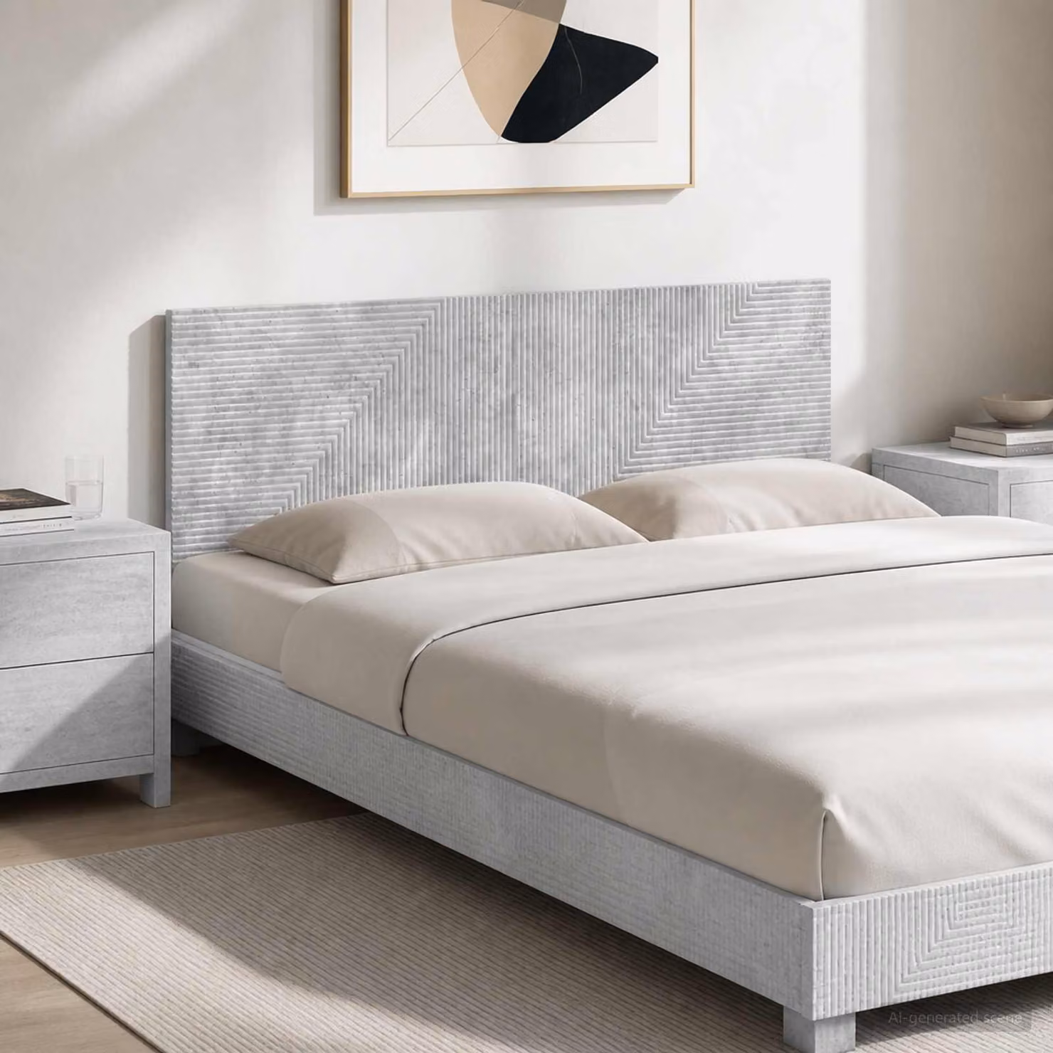 Testiera da muro vidaXL HAARLEM in tessuto grigio con ripiano integrato, L: 180 cm, H: 50 cm, P: 15,76 cm