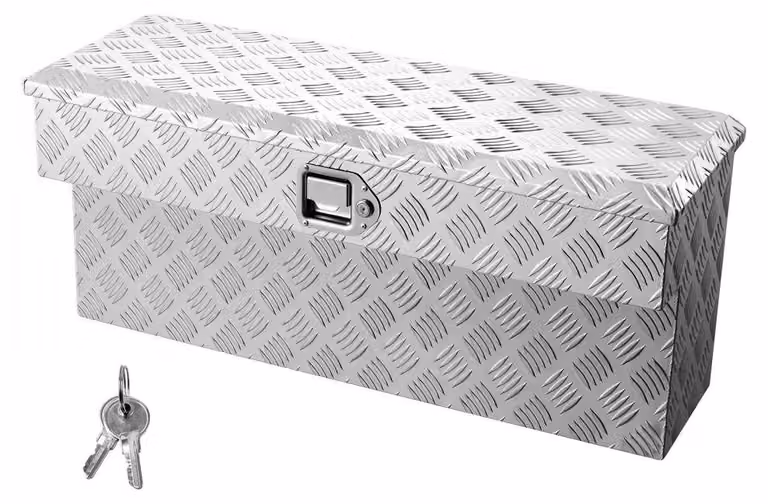Cassetta portattrezzi in alluminio, colore argento, capacità 75 litri, dimensioni 864x305x390 mm, con serratura e chiave, ideale per furgoni, pick-up e camper