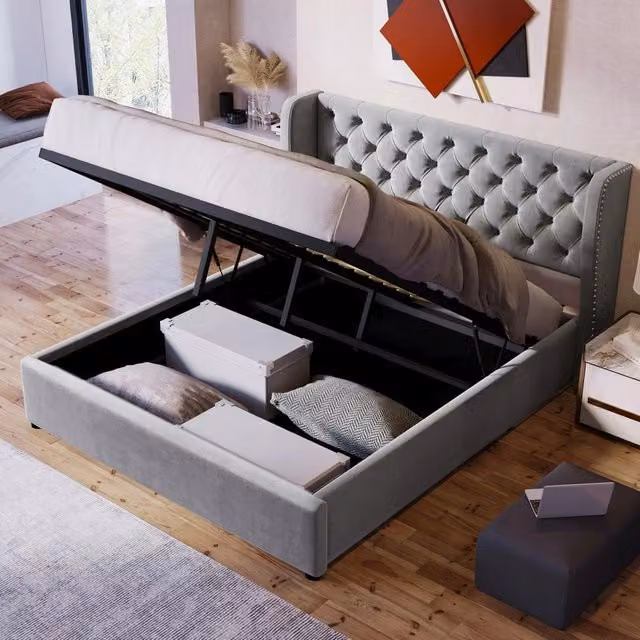 Letto singolo 140x190cm - Xylo - Velluto idraulico grigio