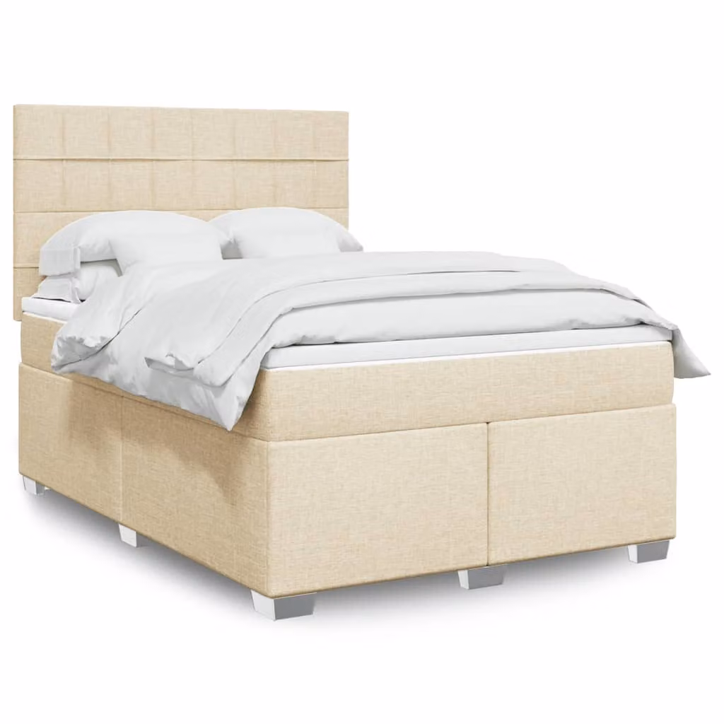 vidaXL Giroletto a Molle con Materasso Ibrido in Tessuto Beige e Bianco L/P: 140 x 190 cm