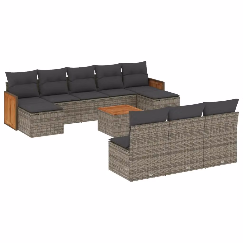 vidaXL Set Divani da Giardino 11 pz in Polyrattan Grigio con Cuscini e Tavolino da Caffè – 2