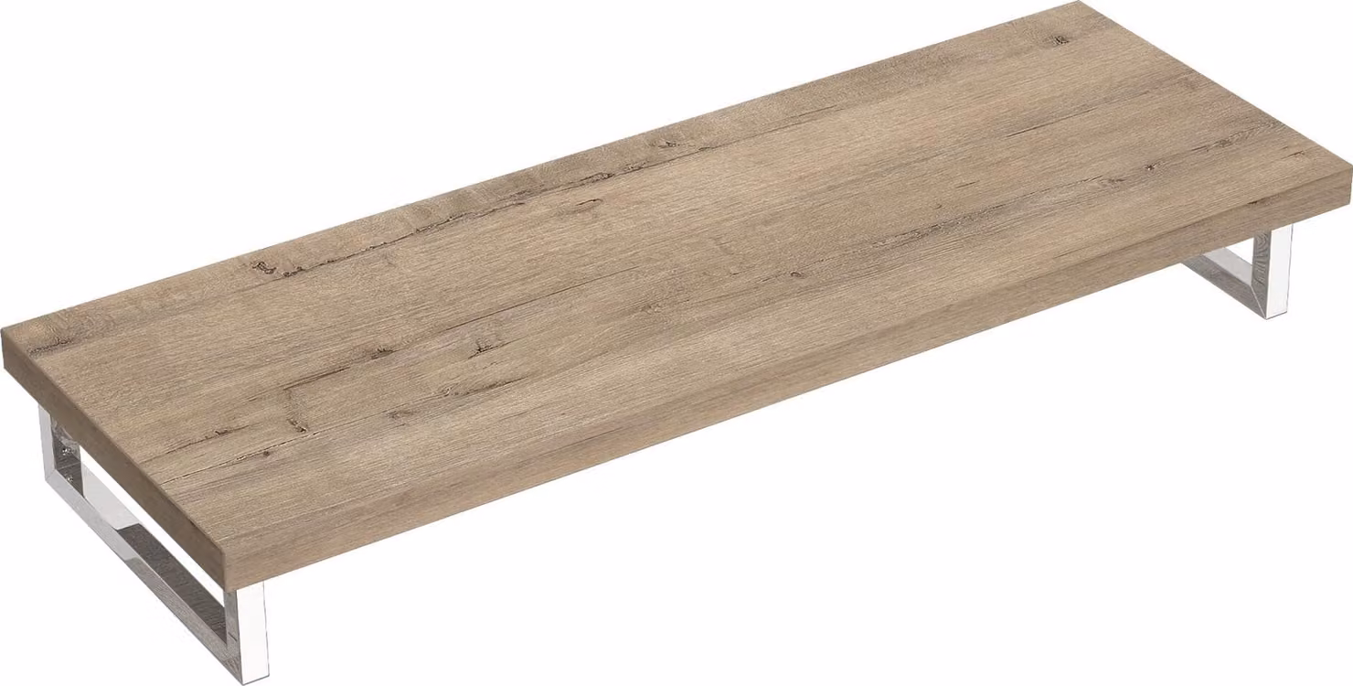 doporro Mensola Sospesa per Lavabo da Appoggio 50x140 cm in Legno Rovere Chiaro, Consolle da Parete per Bagno con Staffe, Mobile da Bagno Design Industriale Platte04