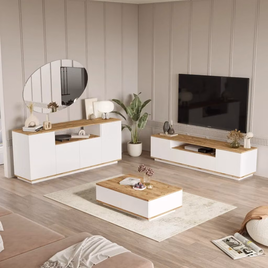 Set di mobili da salotto moderni in legno HANAH HOME Bianco L: 180 cm, P: 44 cm, H: 44 cm – 2