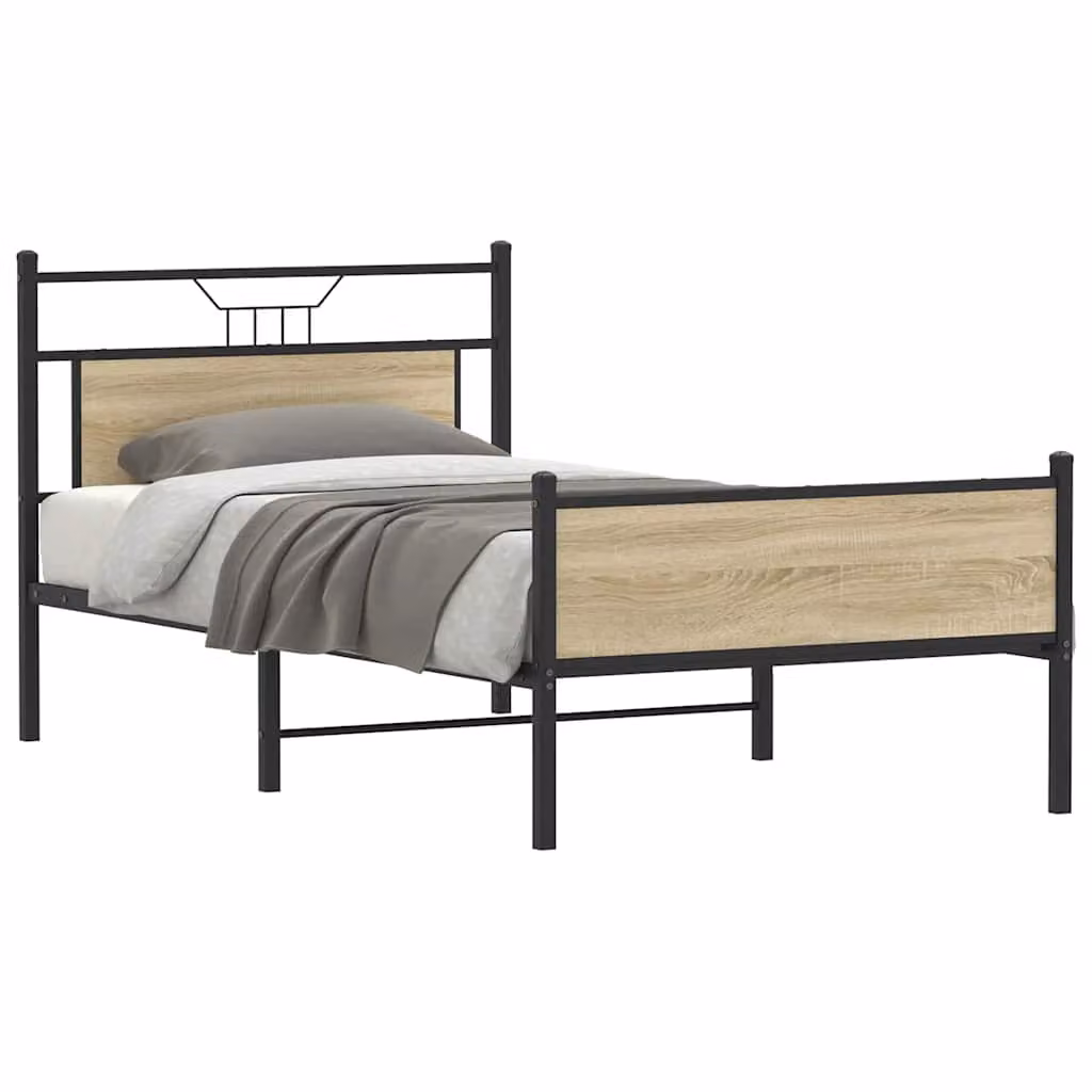 vidaXL Giroletto senza Materasso in Rovere Sonoma e Metallo, Colore Marrone, L: 107 cm, P: 203 cm