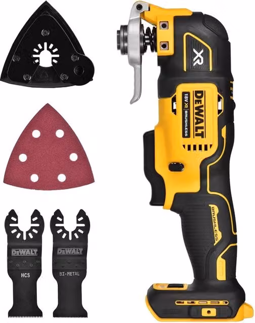 Multitool DeWalt DCS356N 18V nero e giallo con lama a tuffo, tampone abrasivo e adattatore – 1