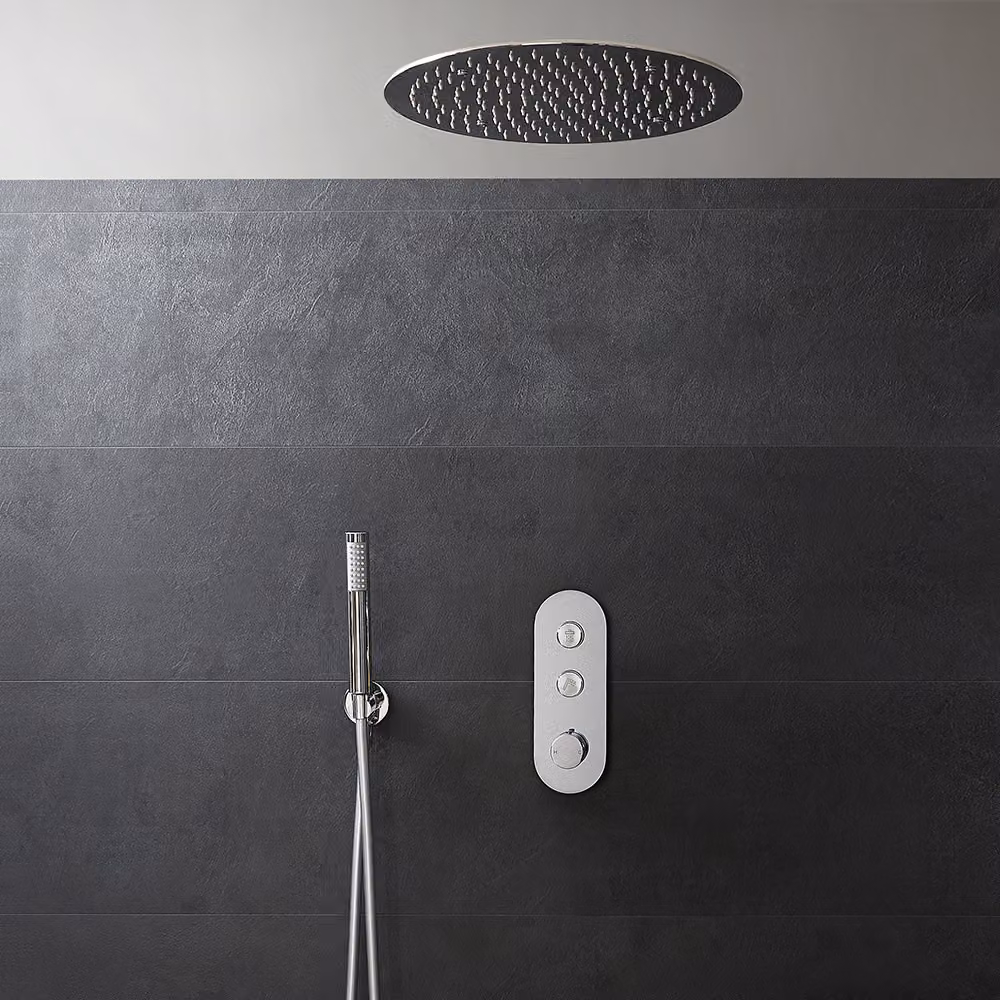 Set Doccia Termostatico con Pulsanti, Soffione da Incasso e Doccetta con supporto a parete (2 Vie) - Cromo - Idro