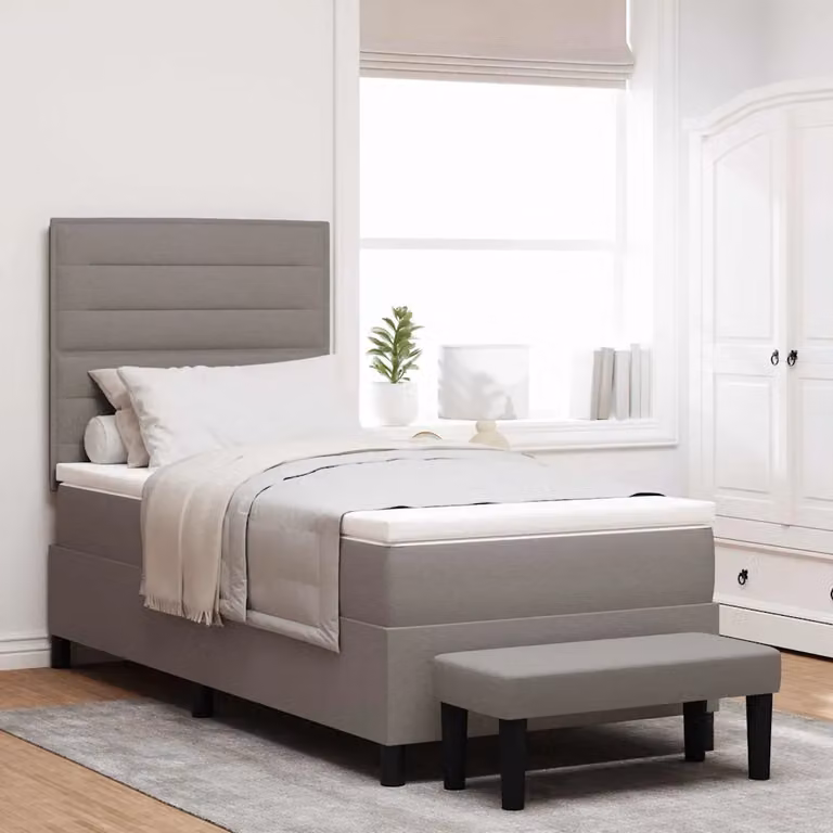 Letto ibrido con molle a tasche e testiera Talpa vidaXL in tessuto beige o grigio L/P/H: 200 x 90 x 128 cm