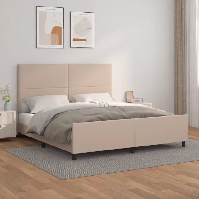 Letto con giroletto e testiera vidaXL in similpelle beige L/P/H: 203 x 160 x 128 cm