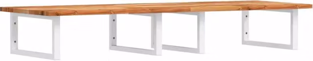 Ripiano a parete per lavabo in legno di acacia oliato e metallo bianco e marrone, design moderno