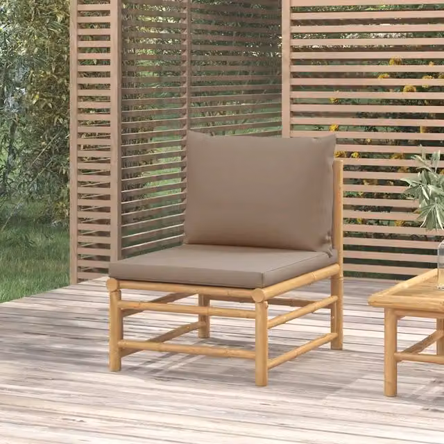 Divano centrale da giardino modulare Design Mania in bambù con cuscini beige