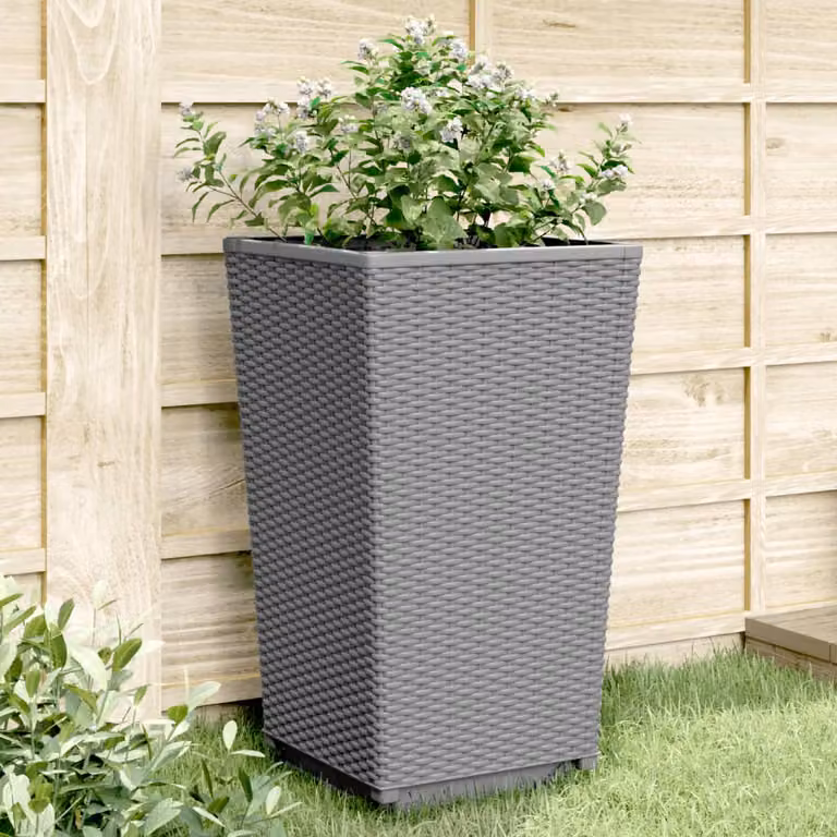 Set di 4 fioriere da giardino vidaXL in plastica grigio chiaro, L/P/H: 32,5 x 32,5 x 57 cm
