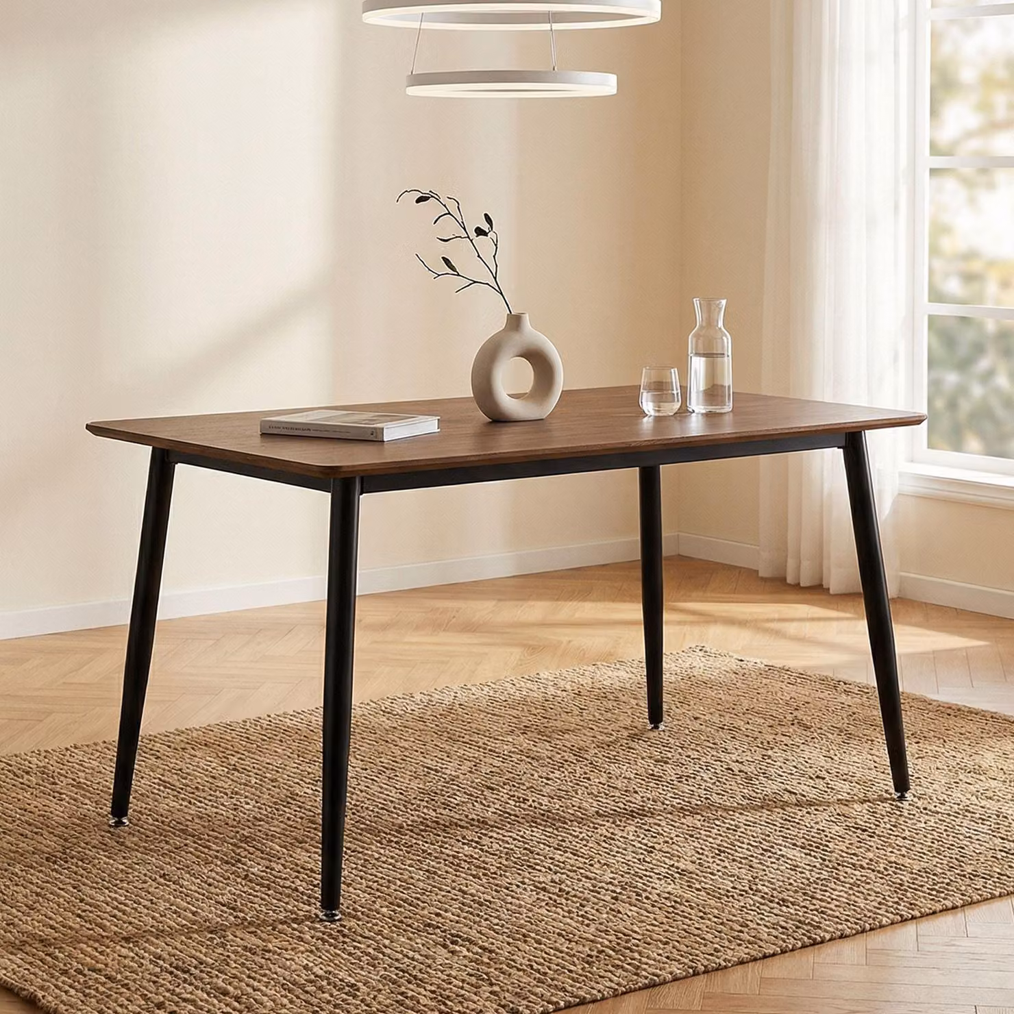 Tavolo da pranzo NORA 120 x 80 cm, finitura noce - tavolo da pranzo rettangolare con angoli arrotondati, piano in MDF, robusta struttura in metallo, ideale per la zona pranzo o come tavolo da cucina.