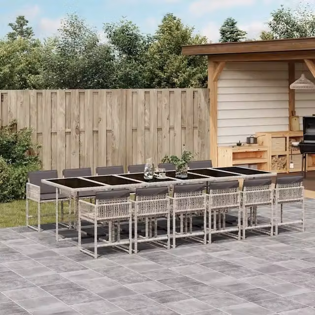 Set da Pranzo da Giardino 13pz con Cuscini Grigio in Polyrattan 3211487