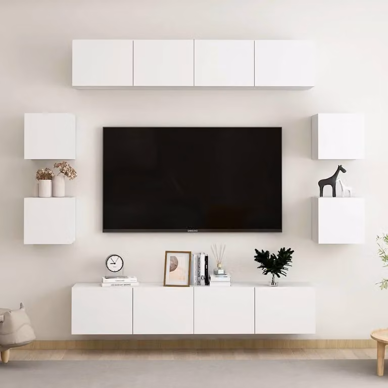 Set di mobili porta TV moderno vidaXL in legno MDF bianco da 8 pezzi per soggiorno