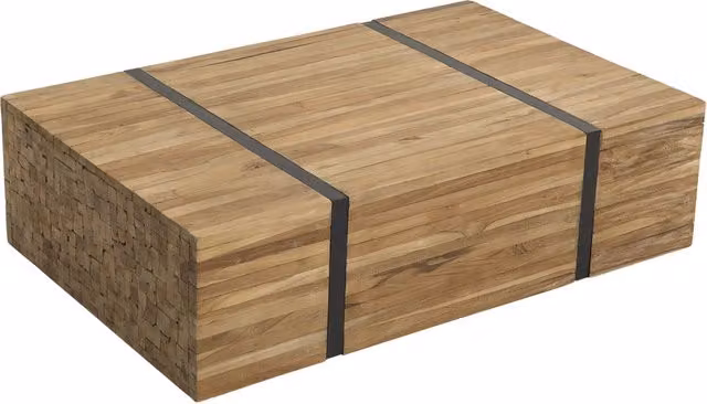Tavolino rettangolare in legno di teak oliato marrone con ruote stile industriale BELIANI L/P/H: 100 x 110 x 37 cm – 1