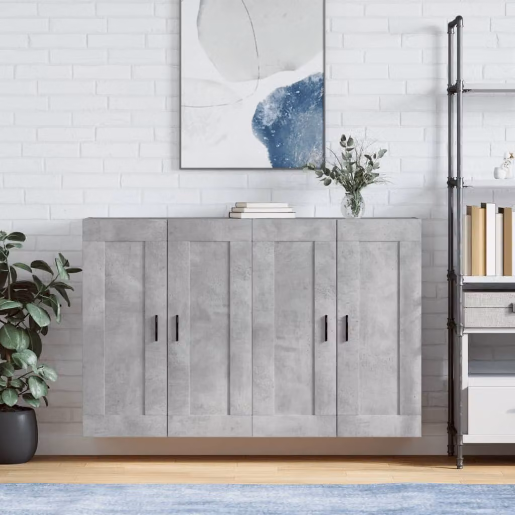 Set di 2 armadietti a parete moderni vidaXL in legno e metallo, colore grigio, con ante a battente e ripiani interni, L: 90,0 cm, H: 34,0 cm, P: 69,5 cm