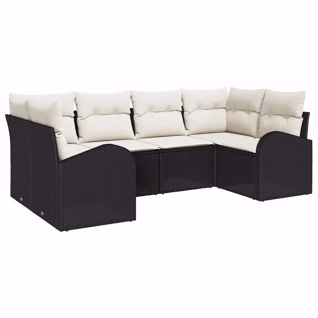 Set Divano da Giardino vidaXL 6 Pezzi a Forma di L in Polyrattan con Cuscini Nero e Bianco – 2