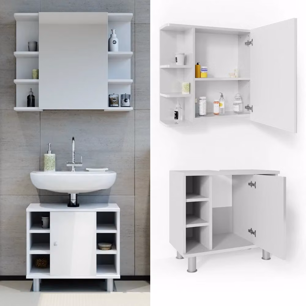 Set mobili bagno Vicco Fynn composto da 2 pezzi in bianco lucido – 2